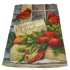 Seasons Greetings Red‎ Cardinal Bird Holiday Christmas Garden Flag 18 X 12
